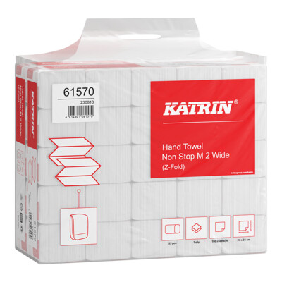 Katrin Falthandtücher Non Stop M, 100 % Recycling, Z-Falz, 2-lagig, 240 x 240 mm, Handy-Pack, 61570 | Antalis CH