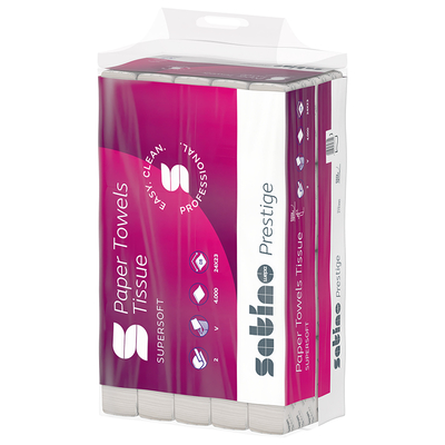Satino prestige Falthandtücher, 100 % Zellstoff, V-Falz, 2-lagig, 240 x 230 mm, Handy-Pack, 274990 | Antalis CH