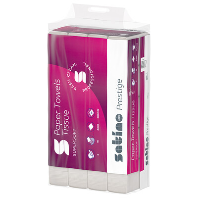 Satino prestige Falthandtücher, 100 % Zellstoff, W-Falz, 2-lagig, 206 x 320 mm, Handy-Pack, 276600 | Antalis CH