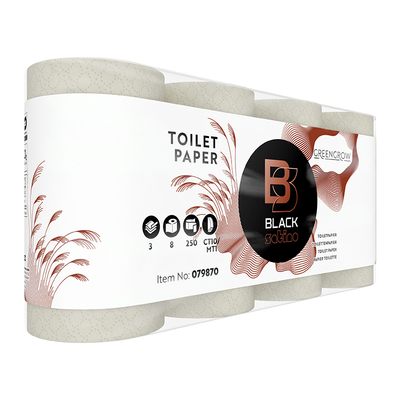 BlackSatino GreenGrow, papier hygiénique, trois couches 96 x 110 mm, 250 coupons, sac de 5 x 8 rouleaux, 079870 | Antalis CH