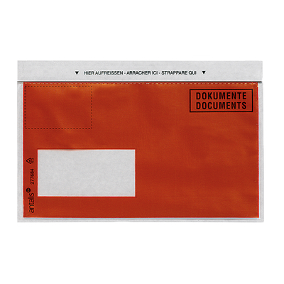 Dokumententasche 230 x 110 mm, C6/5, vollf. rot bedruckt, Fenster links (postkonform) | Antalis CH