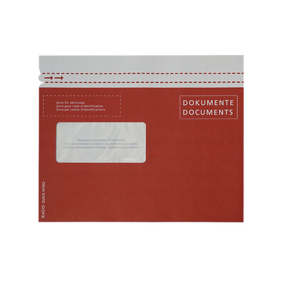 Dokumententasche aus Papier C5, vollf. rot bedruckt, Fenster links (postkonform)