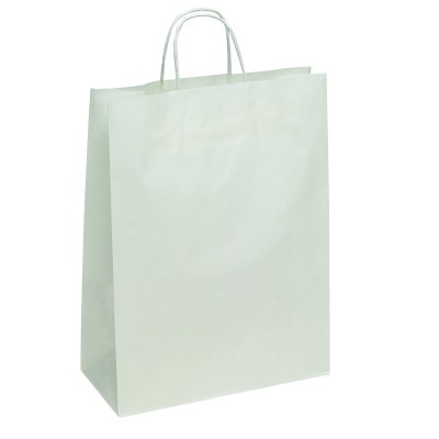 Papiertragetasche mit gedrehter Papierkordel, weiss