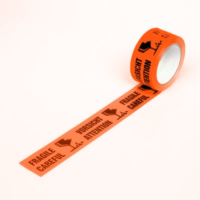Ruban avertisseur, "Attention Fragile ...", 50 mm x 66 m, orange fluo | Antalis CH