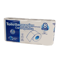 Toilettenpapier, 100 % Zellstoff, 3-lagig, 93 x 110 mm, 250 Blatt, Paket zu 8 Rollen | Antalis CH